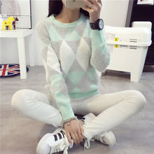 Argyle Knitted Women Sweaters And Pullovers Casual O Neck Pull Femme Hairy Knit Jumper Sweater Women