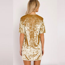 Velvet Basic Dress Women Short Sleeve O Neck Casual Dress Ladies Mini Dresses Pink Black Gold Yellow S-XL