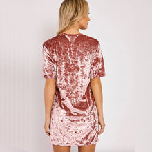 Velvet Basic Dress Women Short Sleeve O Neck Casual Dress Ladies Mini Dresses Pink Black Gold Yellow S-XL