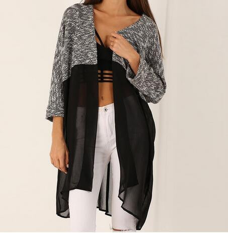 Women Knitted Long Cardigan Sweater Lady Sexy Casual Chiffon Patchwork Cardigans Women Knitted Clothing GV281
