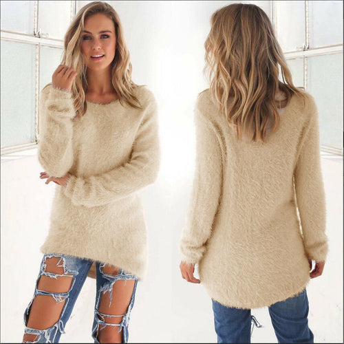 Women Sweater Pullovers Casual Knitted Sweaters O-Neck Loose Long Sleeve Solid Sweaters Pullover GV386