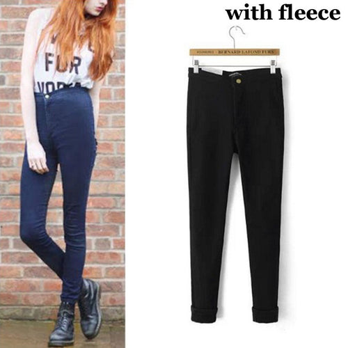 Black Jeans Woman With Fleece High Waist Jeans Skinny Pants Stretch Thick Warm Pencil Jeans Denim Trousers