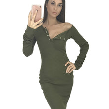 Knitted Dresses Long Sleeve One Shoulder Button Sexy Knitwear Dress Knitting Bodycon Dress Vestidos GV412