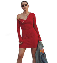 Knitted Dresses Long Sleeve One Shoulder Button Sexy Knitwear Dress Knitting Bodycon Dress Vestidos GV412