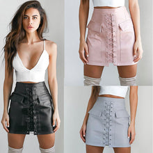 Lace Up Bandage Skirt Explosion Womens Cross High Waist Zipper Bodycon Skirts Sexy Elegant PU Leather Skirt GV451