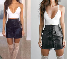 Lace Up Bandage Skirt Explosion Womens Cross High Waist Zipper Bodycon Skirts Sexy Elegant PU Leather Skirt GV451