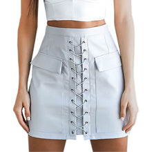 Lace Up Bandage Skirt Explosion Womens Cross High Waist Zipper Bodycon Skirts Sexy Elegant PU Leather Skirt GV451