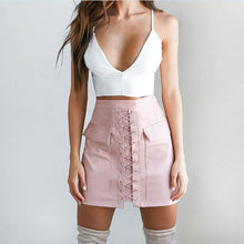 Lace Up Bandage Skirt Explosion Womens Cross High Waist Zipper Bodycon Skirts Sexy Elegant PU Leather Skirt GV451