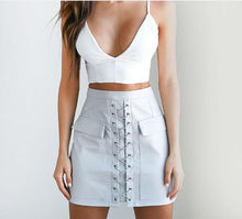 Lace Up Bandage Skirt Explosion Womens Cross High Waist Zipper Bodycon Skirts Sexy Elegant PU Leather Skirt GV451