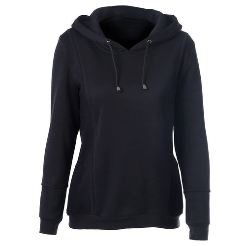 Long Sleeve O-neck Solid Hoodies Sweatshirt With Hat Black Color Women Pullocers X0382