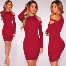 Sexy Off Shoulder Club Party Dresses Women Long Sleeve Cotton Elastic Casual Bodycon Dress GV461