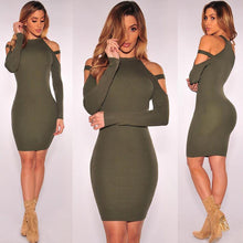 Sexy Off Shoulder Club Party Dresses Women Long Sleeve Cotton Elastic Casual Bodycon Dress GV461