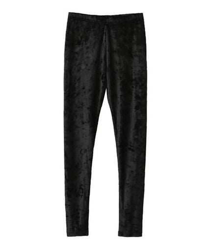 Velour Leggings Woman Retro Elastic Waist Slim fit Velvet Ankle-Length Leggings Femme black