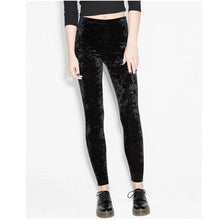 Velour Leggings Woman Retro Elastic Waist Slim fit Velvet Ankle-Length Leggings Femme black