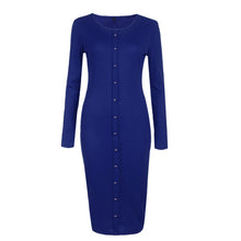 Women Dresses Elegant Button Knit Dress Slim Long Bodycon Dress Robe Femme O Neck Long Sleeve Vintage Dress
