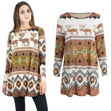 women-mini-christmas-dress-deer-print-long-sleeves-party-clothing-loose-costumes-shirtdress-brown-blue-long-blouse BBL