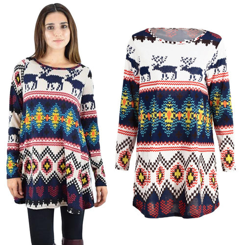 women-mini-christmas-dress-deer-print-long-sleeves-party-clothing-loose-costumes-shirtdress-brown-blue-long-blouse BBL