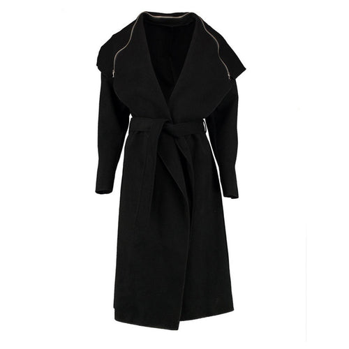 Woolen Trench Long Big Turn Down Collar Women Trench With Belt Slim Cardigan Long Coat XXL