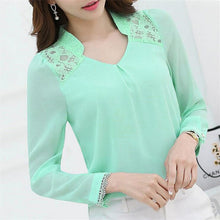 Women Lace Chiffon Blouse Shirt Plus Size Casual Hollow Women Blouses Shirts Long-Sleeved Tops Work Office Shirts GV258
