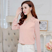 Women Lace Chiffon Blouse Shirt Plus Size Casual Hollow Women Blouses Shirts Long-Sleeved Tops Work Office Shirts GV258