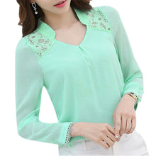 Women Lace Chiffon Blouse Shirt Plus Size Casual Hollow Women Blouses Shirts Long-Sleeved Tops Work Office Shirts GV258