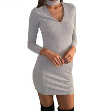 Women Sexy Slim Package Hip Clubwear Bandage Mini Dress Hollow Out V-neck Long Sleeve Bodycon Vestidos M0609