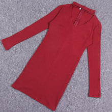 Women Sexy Slim Package Hip Clubwear Bandage Mini Dress Hollow Out V-neck Long Sleeve Bodycon Vestidos M0609