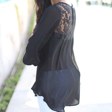 Women Solid Color Chiffon Blouse Shirts O-neck Long Sleeve Button Lace Chiffon Shirts Blusas Casual Loose Blouses M0405