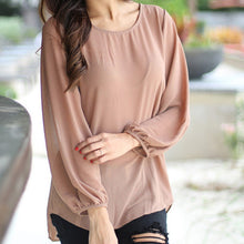 Women Solid Color Chiffon Blouse Shirts O-neck Long Sleeve Button Lace Chiffon Shirts Blusas Casual Loose Blouses M0405