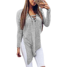 Women Split Blusas Sexy V Neck Irregular Hem Blouses Shirts Ladies Casual Loose Solid Long Sleeve Blouse 5 Colors GV429
