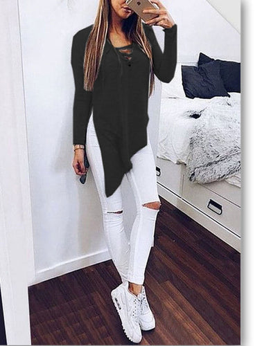 Women Split Blusas Sexy V Neck Irregular Hem Blouses Shirts Ladies Casual Loose Solid Long Sleeve Blouse 5 Colors GV429