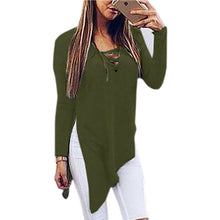 Women Split Blusas Sexy V Neck Irregular Hem Blouses Shirts Ladies Casual Loose Solid Long Sleeve Blouse 5 Colors GV429