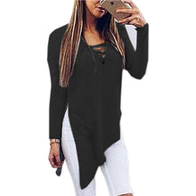 Women Split Blusas Sexy V Neck Irregular Hem Blouses Shirts Ladies Casual Loose Solid Long Sleeve Blouse 5 Colors GV429