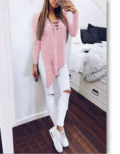 Women Split Blusas Sexy V Neck Irregular Hem Blouses Shirts Ladies Casual Loose Solid Long Sleeve Blouse 5 Colors GV429
