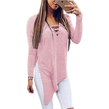 Women Split Blusas Sexy V Neck Irregular Hem Blouses Shirts Ladies Casual Loose Solid Long Sleeve Blouse 5 Colors GV429
