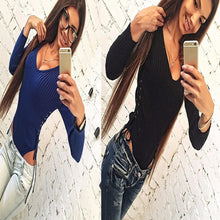 Women's Sexy Slim Short Cotton Knitted Bodycon Bandage Jumpsuit romper Bodysuit with Long Sleeve V-Neck One-Piece LX075