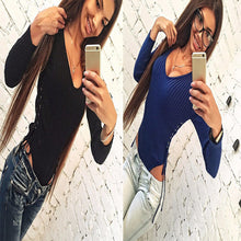 Women's Sexy Slim Short Cotton Knitted Bodycon Bandage Jumpsuit romper Bodysuit with Long Sleeve V-Neck One-Piece LX075