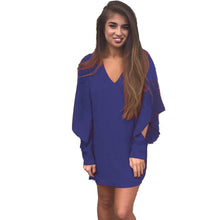 Batwing Long Sleeve Chiffon Dress Casual Loose V Neck Nightclub Mini Women Dresses Dress Vestidos Plus Size M0425