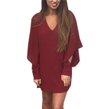 Batwing Long Sleeve Chiffon Dress Casual Loose V Neck Nightclub Mini Women Dresses Dress Vestidos Plus Size M0425