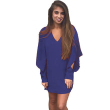 Batwing Long Sleeve Chiffon Dress Casual Loose V Neck Nightclub Mini Women Dresses Dress Vestidos Plus Size M0425