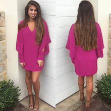 Batwing Long Sleeve Chiffon Dress Casual Loose V Neck Nightclub Mini Women Dresses Dress Vestidos Plus Size M0425
