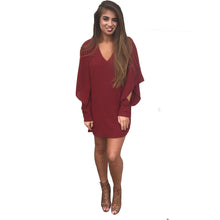 Batwing Long Sleeve Chiffon Dress Casual Loose V Neck Nightclub Mini Women Dresses Dress Vestidos Plus Size M0425