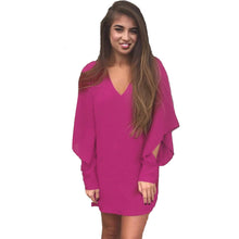Batwing Long Sleeve Chiffon Dress Casual Loose V Neck Nightclub Mini Women Dresses Dress Vestidos Plus Size M0425