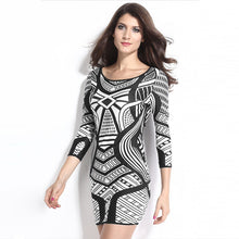 big-discount-women-bodycon-dress-geometry-print-o-neck-three-quarter-sleeve-mini-dresses-club-dress-black BBL