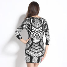 big-discount-women-bodycon-dress-geometry-print-o-neck-three-quarter-sleeve-mini-dresses-club-dress-black BBL