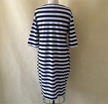 Big Size to 6XL Women Casual Striped Dress Half Sleeve Mid-Calf Length Dresses Black & White Slim Vestidos M0245