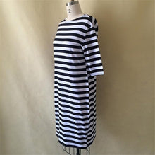 Big Size to 6XL Women Casual Striped Dress Half Sleeve Mid-Calf Length Dresses Black & White Slim Vestidos M0245