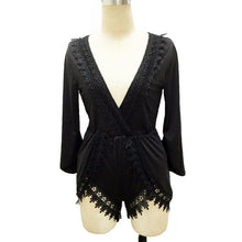 Black Lace Patchwork Women Playsuits And Jumpsuits Sexy Deep V Neck Party Night Club Rompers Womens Jumpsuit Slim Romper