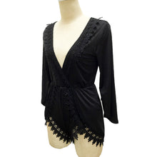 Black Lace Patchwork Women Playsuits And Jumpsuits Sexy Deep V Neck Party Night Club Rompers Womens Jumpsuit Slim Romper