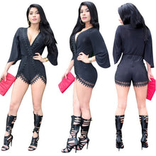 Black Lace Patchwork Women Playsuits And Jumpsuits Sexy Deep V Neck Party Night Club Rompers Womens Jumpsuit Slim Romper